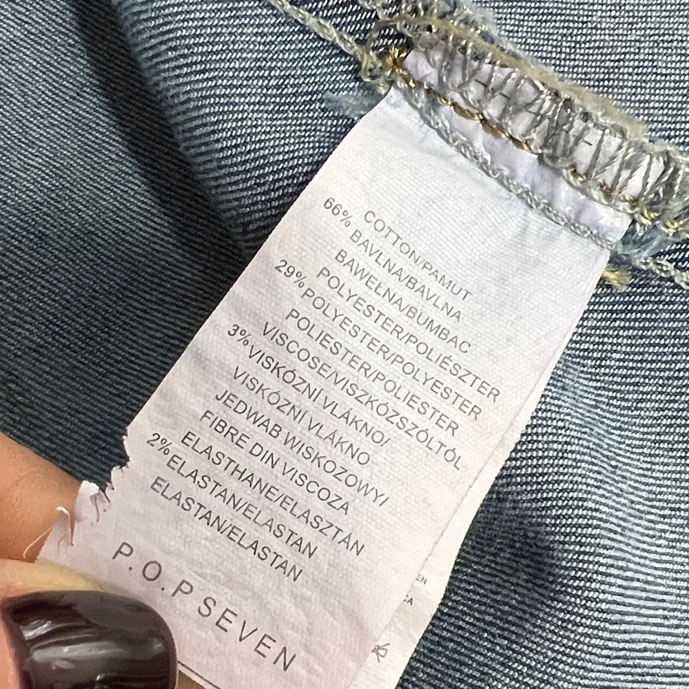 POP Seven Sz XL Zip Front Collarless Stretch Cotton Denim Jacket